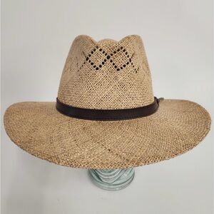Stetson Straw Gambler Western Hat S/M Wide Brim Leather Band
